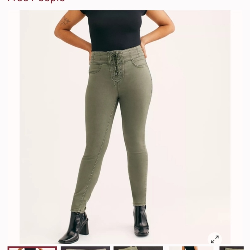 Free People CRVY Lace Up Olive Skinny Jeans